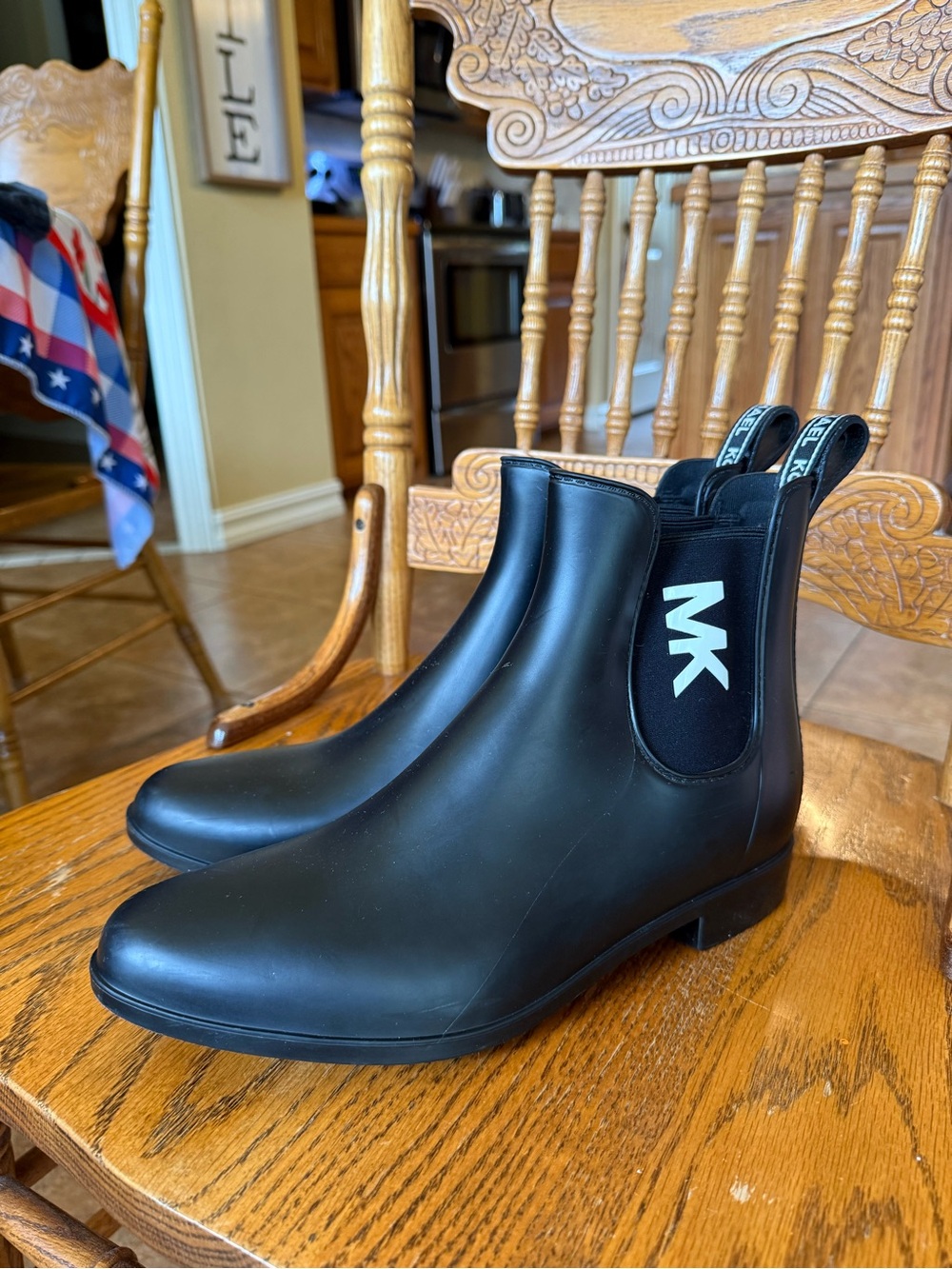 Michael Kors Black Chelsea-Style Rain Ankle Boots with MK Logo